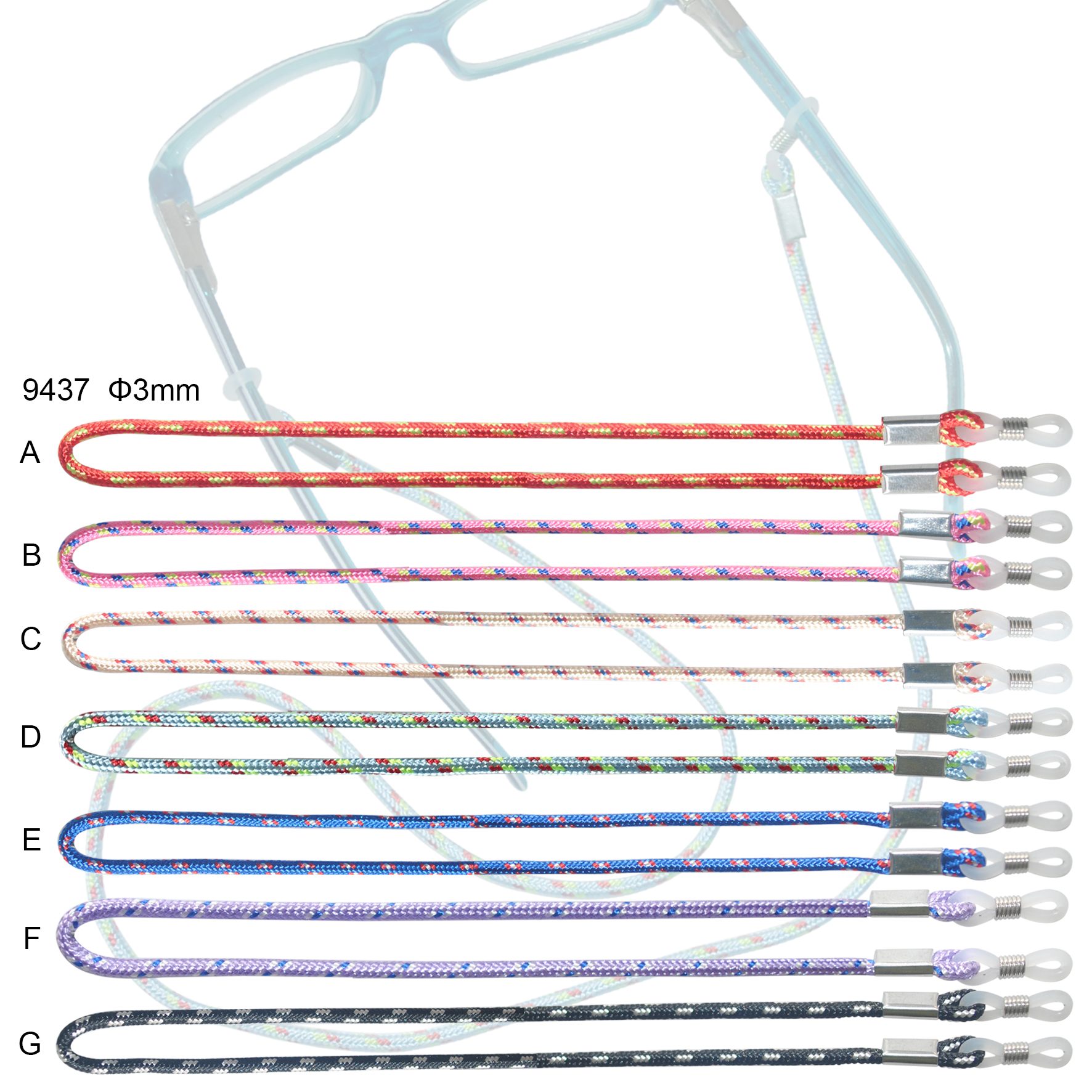 Unisex-Brillenband aus dreifarbigem Polyestergewebe